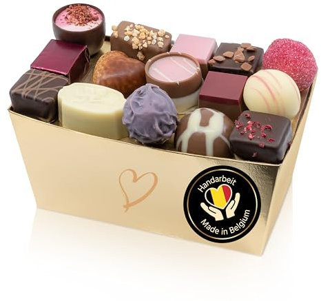 ePralinchen handverarbeitete belgische Luxus-Pralinen | Love Edition 500g | Pralinenmischung für Verliebte mit Frucht, Nougat, Champagner uvm. | mit Alkohol | köstliche Schokolade made in Belgium