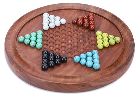 Ajuny Dames Chinoises 60 Billes en Verre Lumineuses Jeu De Stratégie, 30 cm | Classique Jeu De Société Familial Pour Enfants Et Adultes, Soirées De Jeu Éducatif Pour Réflexion, Concentration Et Logique