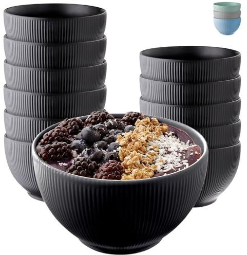 Praknu Müslischalen Set 12er - Schwarz Keramik - Große Müsli Schüssel - 700 ml - Mikrowellen- & Spülmaschinenfest - Für Suppen, Müsli, Ramen