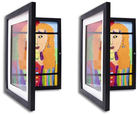 Groval Bilderrahmen Kinderzeichnungen A4 - Set mit 2 Stück, aufklappbar für Wand- und Standmontage, mit bruchsicherem Plexiglas, idealer Rahmen für Kinderkunstwerke (Schwarz)