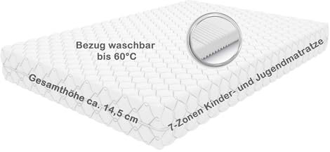 Mountbeaver Teen Plus 7-Zonen Kinder- und Jugendmatratze 140x200 weich, ca. 14,5 cm Gesamthöhe, Bezug waschbar bis 60 Grad, Oeko-TEX® 100