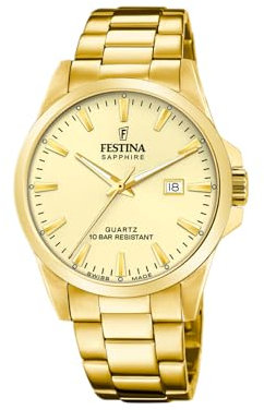 Festina Swiss Made Mens Gold PVD-Plated Steel Watch with Bracelet F20044/4