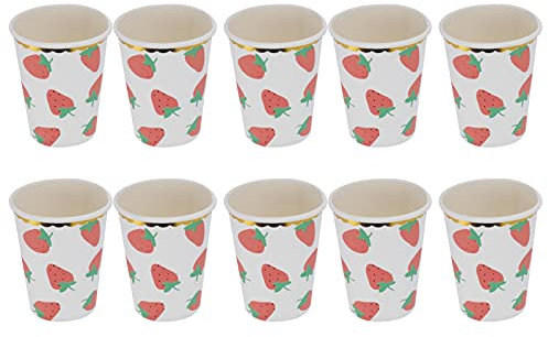 Stoviglie Per Feste da 10 Pezzi Set di Stoviglie con Motivo Fragola Stoviglie Decorative Adatte Per Feste in Casa, Feste al Mare(cup-rosa)