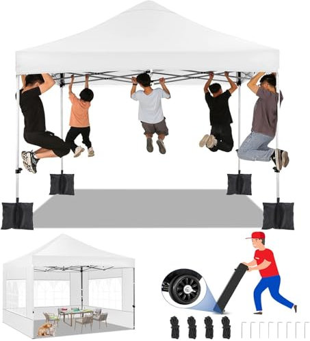 COBIZI Faltpavillon Pavillon 3x3 Wasserdicht Stabil Winterfest 2.0, Outdoor Faltbar Gartenpavillon UV Schutz 50+ 3 Höhenverstellbar, Partyzelt mit 4 Seitenteilen und 4 Sandsack, Weiß