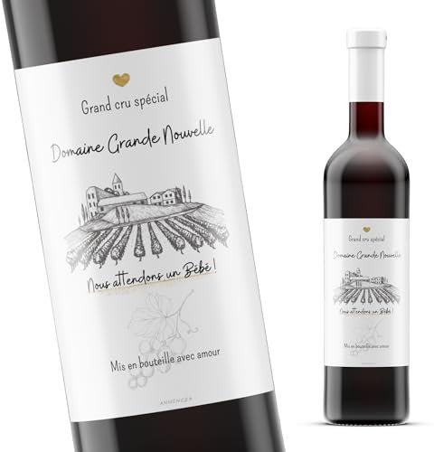 4 Étiquettes Bouteille de Vin Annonce Grossesse | Fait en France | Annonce Grands Parents - Tata - Tonton - Papa | Naissance Originale