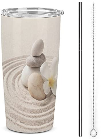 Zen Stones Sand 20oz Stainless Steel Tumbler, Insulated Tumblers Cup with Lid and Straw and Straw Brushes, Double Wall Travel Coffee Mug