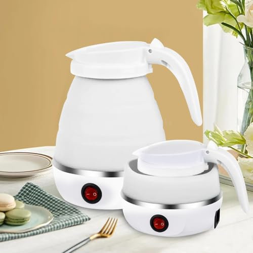 Electric kettle portable folding kettle mini folding electric kettle 600ML suitable for home travel and camping (White)