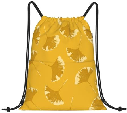 EgoMed Kordelzug-Rucksack, Rucksack-String-Tasche, Sport-Cinch-Sackpack, String-Tasche, Turnbeutel, Ginkgoblätter Blumen auf gelbem Ocker
