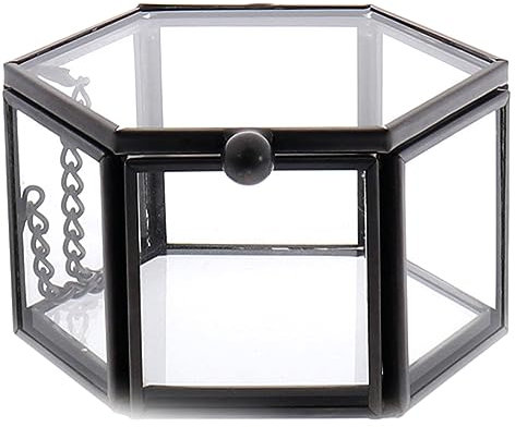 Sechseckige Vintage-Glas-Schmuckschatulle, geometrische dekorative Box, Ringe, Ohrringe, Organizer, Aufbewahrungsbox für Eheringe, dekorative Glasbox, Klarglas, Vitrine, Halsketten, Aufbewahrungsbox