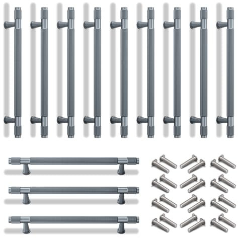Bwintech 12 Pcs 218MM Grey Anodised Knurled Cabinet Handles,160MM Hole Centers Cupboard Knobs,Cupboard,Wardrobe,Drawer Handles