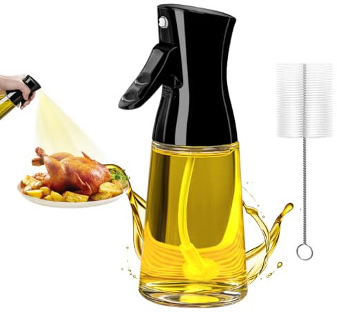 Pulverizador de aceite de cocina de vidrio - 180ml Vidrio grueso Nueva botella de spray de aceite, Nebulizador de freidora de aire caliente con cepillo (Moderno)