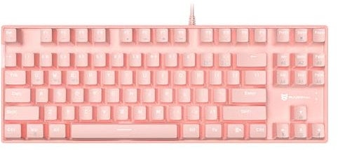 Qisan Mechanical Wireless 87-Key Blue Switch US Layout Gaming Keyboard - White Backlit, Bluetooth & USB Wired, Clicky, Pc Accessories