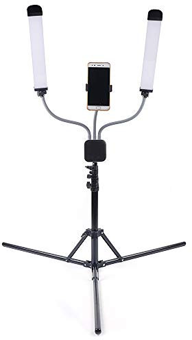 JDBDU LED Videolicht Fotografie, 40W Kosmetiklampe mit Stativ Video Studio Doppelarme Füllringleuchte mit USB-Ladeanschluss und Smartphone-Clip, Tattoo Lampe Wimpern Lampe für YouTube Makeup Video