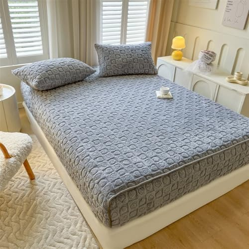 GIBZ Spannbettlaken Cord Weiches Spannbetttuch Fleece Warmes Winter Bettlaken Liebe Einfarbig Matratzenhöhe 5-30cm Grau 150x200cm