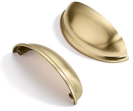 CABDM 10 Pack 3-1/2 Drawer Pulls Brushed Brass Cabinet Cup Pulls Kitchen Hardware Cabinet Handles Drawer Handles Knobs 3-1/2 inch (89mm) Center to Center