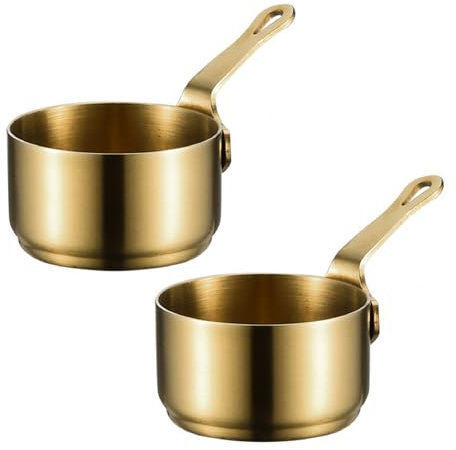Bafnsiji 50ml, 2pcs Mini Casserole en Acier Inoxydable, Pot Chauffe-Beurre, Tasse de Sauce Condiment en Acier Inoxydable, Mini Casserole