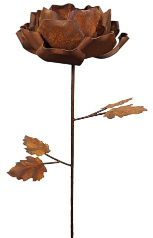 Bornhöft Gartenstecker Blume Rose Metall Rost Gartendeko Edelrost Garten Deko Rosebblüte 110cm Rost Wildrose Rankstab Beetstecker rostige Dekoration
