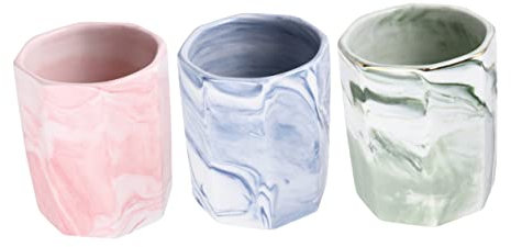 Lurrose Elegant Marble Pink Ceramic Pen Holder Desk Organizer