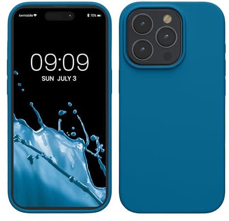 kwmobile Carcasa para iPhone 15 Pro MAX Funda - Case TPU y Silicona para Smartphone con Interior de Microfibra - Suave Protector antigolpes para móvil - Azul océano
