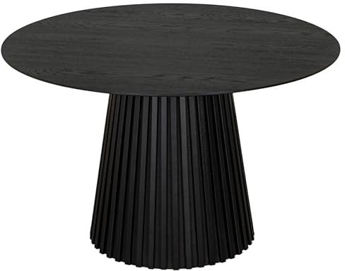 MR. DEKO Esstisch Andria Schwarze Eiche rund ca. 120x75 cm | Diningtable in Lamellenoptik | Dunkles Holz | runder Tisch für 4 Personen | Küchentisch | Esszimmertisch