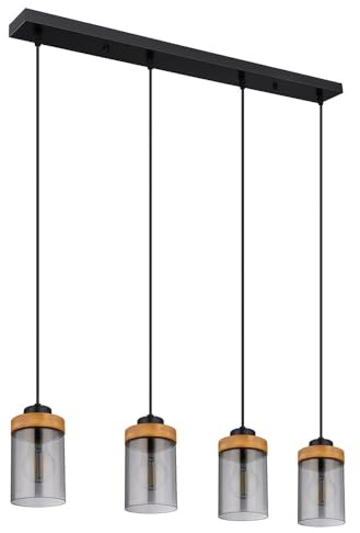 Pendant Lamp Living Room Lamp Dining Room Light Kitchen Lamp Metal Wood Glass Smoke Black 4 Bulbs E27 L 82 cm
