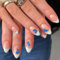 24Pcs French Press on Nails, Blue Butterfly Fake Nails White False Nails with Glue for Women Girls Nail Art Accessories