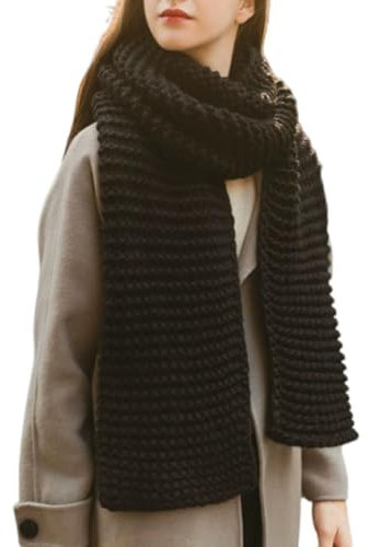 Kabelife Damen Strickschal Lang Schal Einfarbig Schlauchschal XXL Warme Grobstrick Schal Schultertuch Oversized Herbst Winterschal (Schwarz)