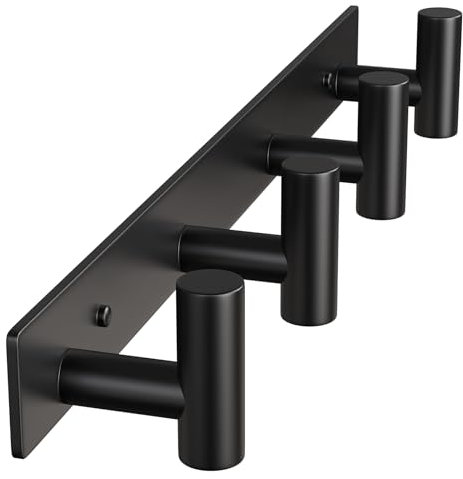 WUIVIUT Heavy Duty Hook Towel Rack Stainless Steel T-Shape Coat Hook, 15 Inch Wall Hanger, 29.5cm Wall Mounted Hook Ideal for Coat, Bag, Keys (Black,4 Hooks)