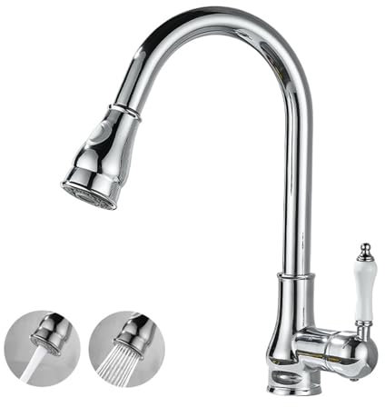 YWJFSA Vintage Grifo Cocina Extraible, Grifo Cocina Fregadero, Latón Giratorio,Enchapado