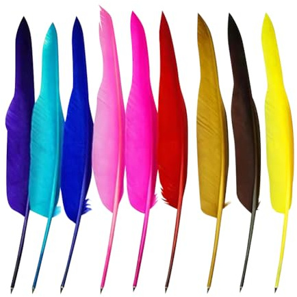 FSSTUD 12 Stück Vintage Gänsefeder-Stift Elegant Feder Kugelschreiber Natürliche Feder Schreibstift Schwarze Tinte Feder Signing Pen Retro Feder Kugelschreiber für Home Office