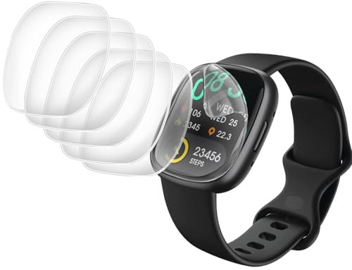 Confezione da 6 pellicole protettive per smartwatch Fitbit Versa 4/Versa 3/Sense/Sense 2, in morbido TPU trasparente, antigraffio, con sensore di impronte digitali, anti bolle