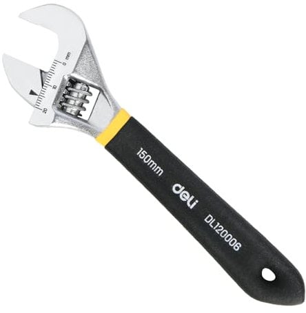 deli 6 Adjustable Wrench Heavy-Duty Chrome Anti-Slip Grip, Smooth-Jaw, Cr-V Steel, Wide Opening for Plumbing & DIY