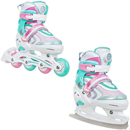 RAVEN 2in1 Schlittschuhe Inline Skates Inliner für Kinder Mädchen verstellbar (Lia Plus Mint, 34-37 (21,5cm-24cm))