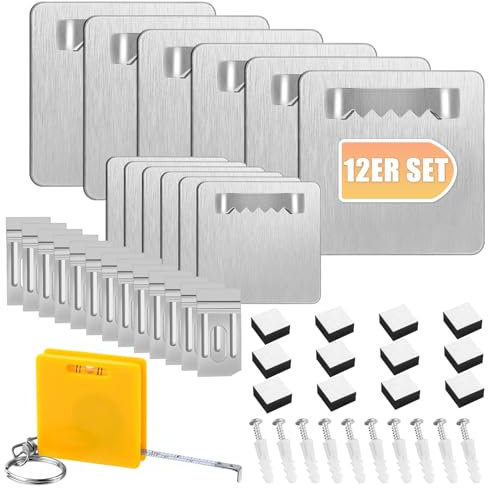 Ganci Adesivi per Quadri 12 Pezzi Ganci Autoadesivi per Quadri- Nessuna Perforazione Richiesta Fino a 4 kg - per Montaggio Quadri Immagini Specchi