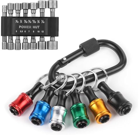 Turodeuo 14pcs Power Nuts Driver Drill Bit Tools Set Metric Socket Wrench Screw 1/4 Inch Driver Hex Keys, and 6pcs 1/4 Inch Hex Replacement Spare Parts