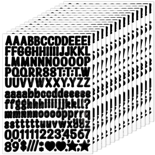 Grevosea 15 Sheets 0.5inch Vinyl Letter Stickers, Waterproof Self Adhesive Mailbox Numbers and Letters Stick on Letters Alphabet Stickers for Water Bottles Mailbox Scrapbooking (Black)