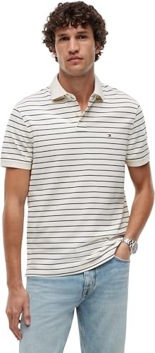 Tommy Hilfiger Herren Poloshirt Kurzarm 1985 Regular Fit, Elfenbein (Ivory Petal/Black), XL