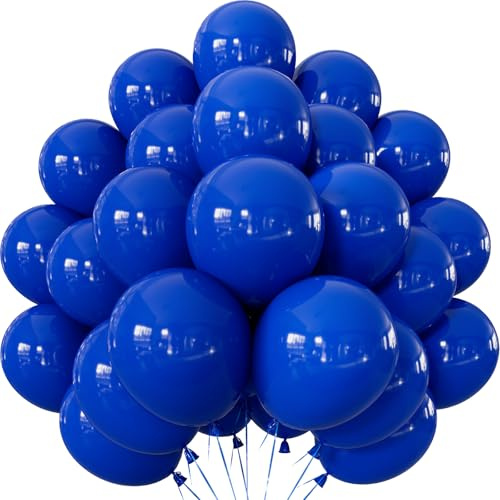 Adeyoo Royal Blue Balloons with Ribbon for Birthday Baby Shower Party Decor | 50 Pcs Blue Balloons 12 Inch Round Latex Balloon, Party Balloon for Wedding AnniversaryDecorations, Photo Backdrop Supplies