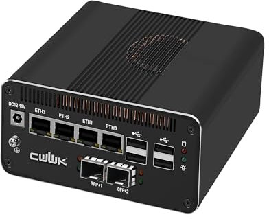CWWK AI Mini PC Core Ultra 5 125H Firewall Appliance, 2 x 10GbE SFP+ Mini Computer, 4 Port 2.5GbE LAN, S9 Linux Server Micro PC, DDR5 64GB RAM 2TB NVMe, PCIe4.0 x4, USB4, HD, DP