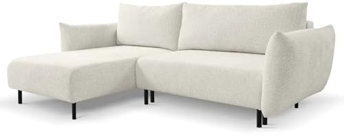SeproMeble Ecksofa Deli, Eckcouch in L-Form mit Schlaffunktion und Bettkasten, Farbe: Beige, Bouclé-Stoff, Ottomane Links
