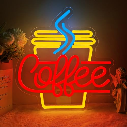 Coffee Neon Schild,Kaffee LED Schild für Büro Geschäfte Restaurants Home Bar Coffee Shop/Station Party Club,Kaffee Dimmable Leuchtschild Geschenk für Lady Männer Ladenleiter USB Powered（12.6*13.2）