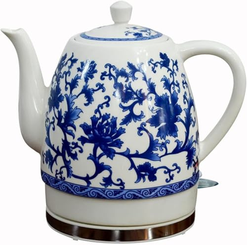 Ceramic Electric Kettle Electric Ceramic Cordless Blue And White Porcelain Kettle Quickly Boils Water for Tea, Coffee, Soup And Oatmeal,01