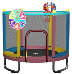 MaxBinTon Kindertrampolin 150 cm für drinnen und draußen – mit Sicherheitsnetz, Basketballkorb, robuster Sprungmatte, ideales Geburtstags Jungen und Mädchen
