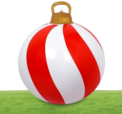 Aufblasbare Weihnachtskugeln, XXL Weihnachtskugeln Outdoor aus PVC, Wetterfeste Aufblasbare Christbaumschmuck Kugeln, Rote und Weiße Weihnachtsdeko für Garten, Terrasse, Vorgarten (60cm)