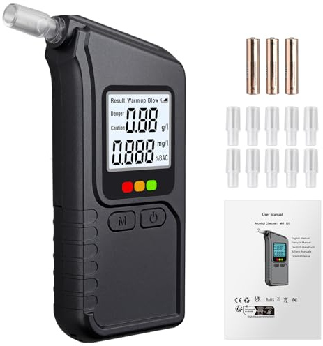 Proster Alkoholtester Atemalkoholtester digital – Doppelsensor Atemalkoholmessgerät mit LCD Display, tragbarer Alkoholtester mit Mundstück, schnelle Promille Messung für verantwortungsvolles Fahren