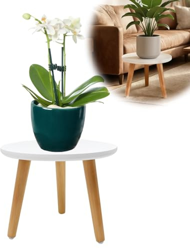 BUERPINKING Pflanzenständer Holz, Pflanzenhocker Holz Klein, 28*22cm, Weiß | Blumenbank für Innen Blumenständer Rund Hohe Belastung Blumenhocker für Haus Garten Innen Außen Dekoration