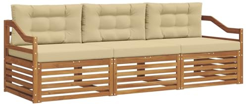 vidaXL Outdoor-Sofagarnitur mit Kissen 3 pcs Natur und Beige, Garten, modernes Ecksofa, belastbare Gartenmöbel, Lounge für Terrasse, ideales Set für Balkon