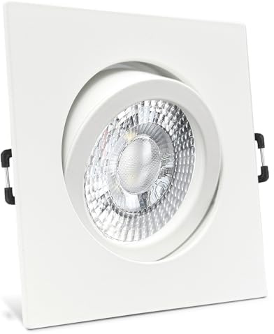 trendlights24 Carree-C LED Einbaustrahler 230V Weiß 8er Set Spots 6W | Decken Einbauleuchte, eckig, LED Spots, GU10, 6 Watt, 500 lm, Warmweiß, 3000k, Deckenspots, schwenkbar, 68 mm Lochmaß