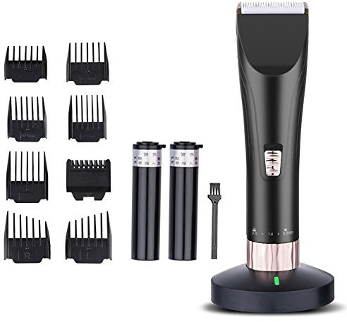 Jian Ya Na Clippers de pelo profesional para hombres y bebés, 2 baterías recargables, 8 peines de carga kit de muelle principal del peluquero Negro