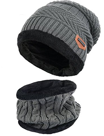 Kuyou Kinder Mütze Schal Jungen Mädchen Winter Hat Schlauchschal Set